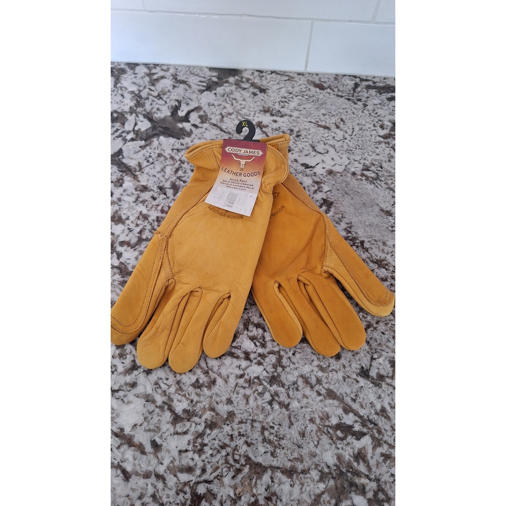 Cody James Mens Gold Grain Cowhide Work Gloves Double Palm Style 207 XL New